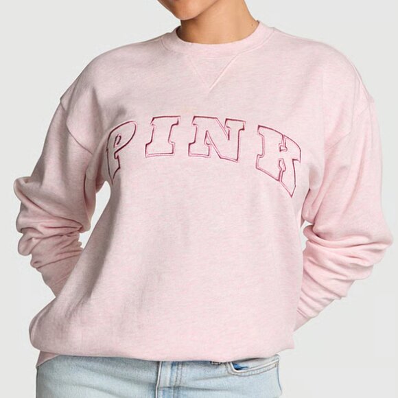 PINK Victoria's Secret Ivy Fleece Oversized Shimmer Crew Sweatshirt - NWT - Picture 1 of 8